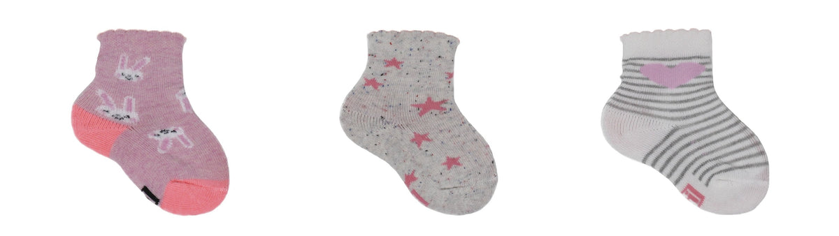Chaussettes Bébé Fantaisie en Coton Écologique - Blanc, Rose, Beige (3 paires)