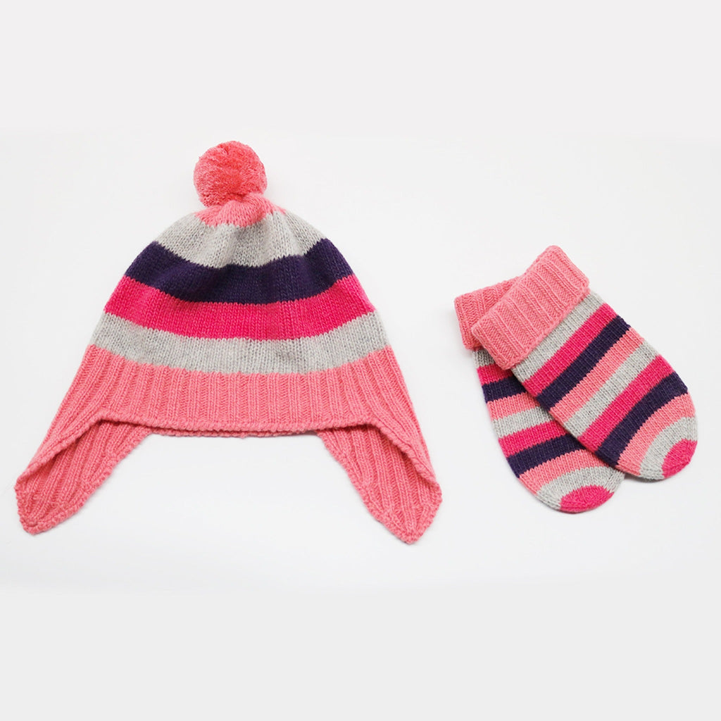 BABY STRIPED EARFLAP WITH POM POM – product image 5