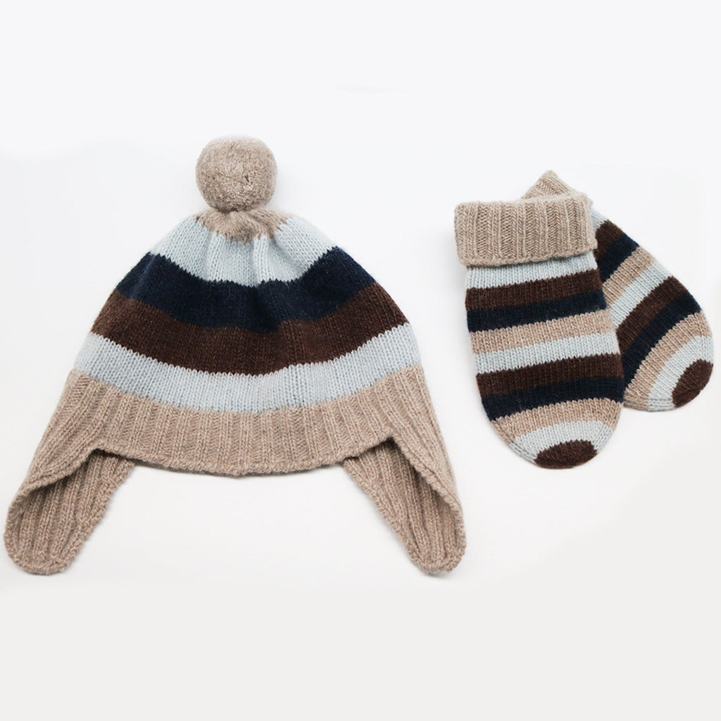 BABY STRIPED EARFLAP WITH POM POM – product image 2